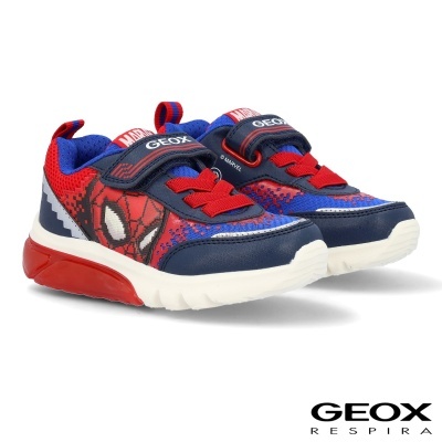 Ténis infantis Spider-Man vermelhos, azuis e brancos com fecho de velcro GEOX