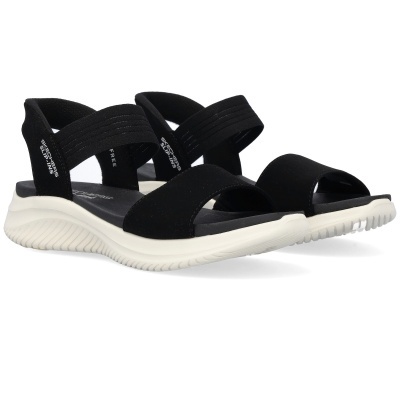 Sandálias Skechers Slip-Ins pretas com sola branca