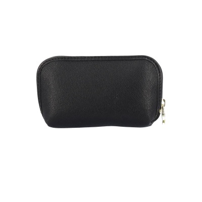 Bolsa pequena preta com fecho e textura tipo couro sintético