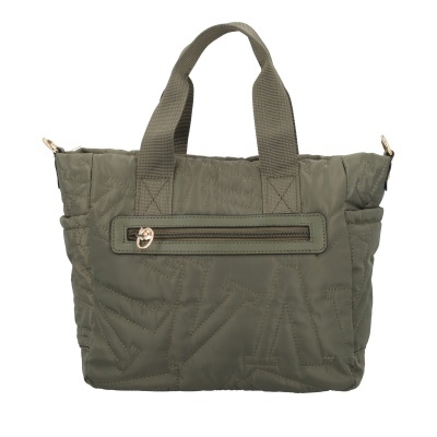 Mala tote bag verde cáqui acolchoada com bolso exterior e alças de tecido
