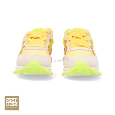 Sapatilhas desportivas amarelas e verdes lima com sola verde lima
