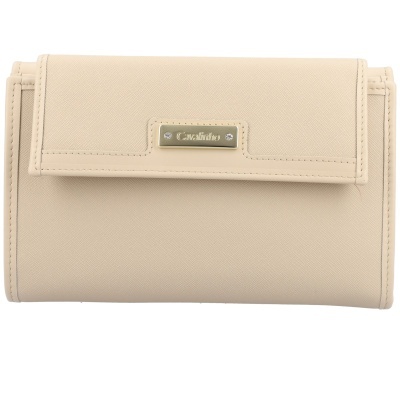 Carteira feminina bege com placa metálica dourada Cavalinho