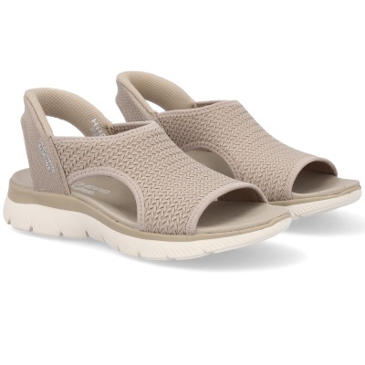 Sandálias Skechers bege com textura trançada e sola branca