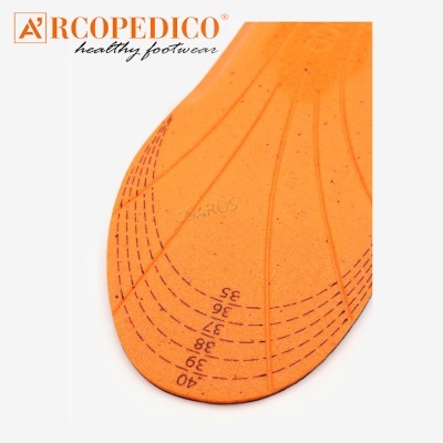 Palmilha laranja ARCOPEDICO com tamanhos impressos