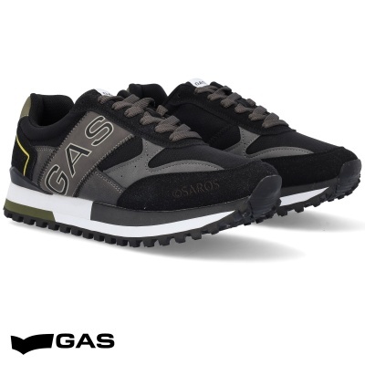 Ténis Gas preto e cinzento com logo na lateral e sola rugosa