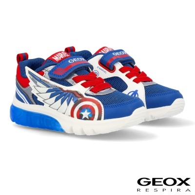 sapatilhas infantis GEOX azul, branco, vermelho com asa e escudo