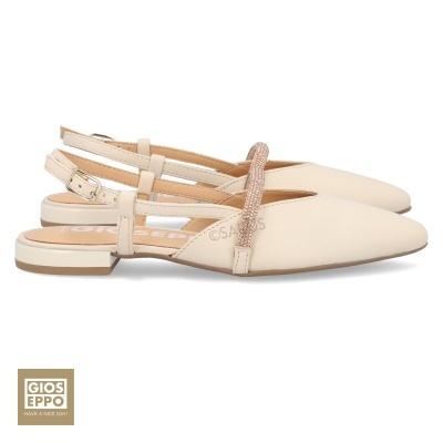 Sabrinas de mulher bege com tira beje texturada e salto baixo