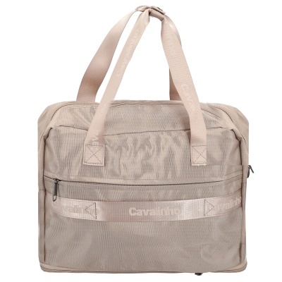 Mala de viagem beige com alças e bolso frontal