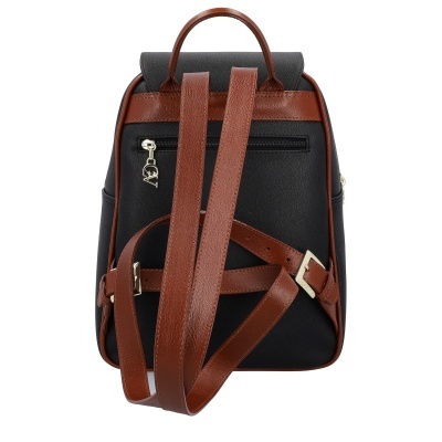 Mochila preta e castanha com alças em pele e fecho de correr