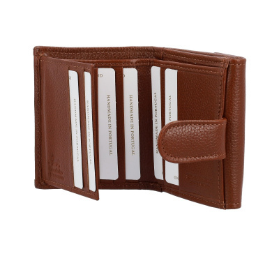 Carteira masculina castanha de couro com slots para cartões