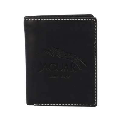 Carteira preta de couro com logo Jaguar em relevo