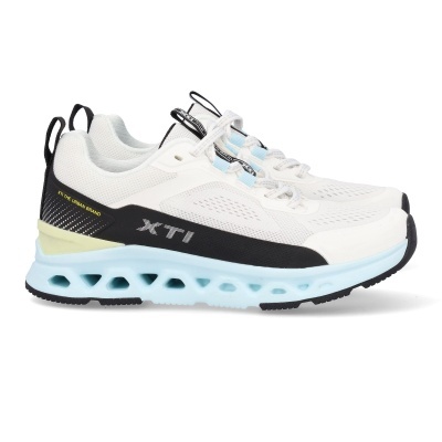 Sapatilhas desportivas brancas com detalhes pretos e azul claro