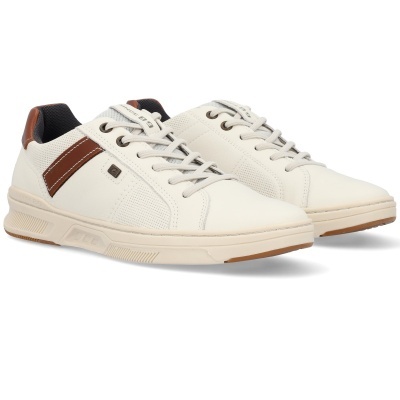 Sapatilhas brancas com detalhes castanhos e atacadores