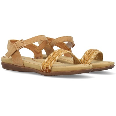 Sandálias femininas castanhas com tiras em pele e detalhe trançado