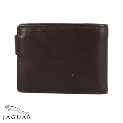 Carteira masculina em pele castanha escura com logo Jaguar