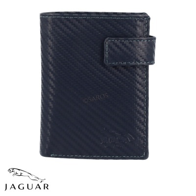 Carteira preta Jaguar com padrão carbono e fecho em aba