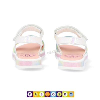 Sandálias infantis brancas com sola multicolor pastel