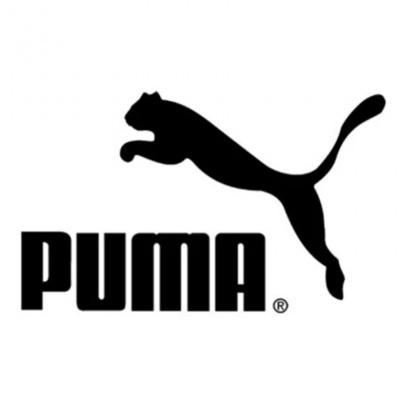 Logótipo preto PUMA com puma a saltar e texto PUMA em fundo branco