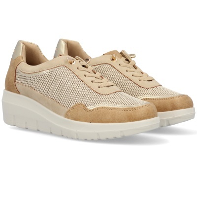 Sapatilhas desportivas bege com malha e sola branca