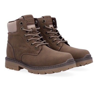 Botas Levis castanhas com sola castanha clara e atacadores bege.