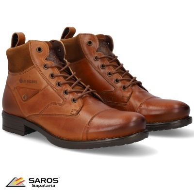 Botas masculinas em couro castanho com bordado OLD RIDERS