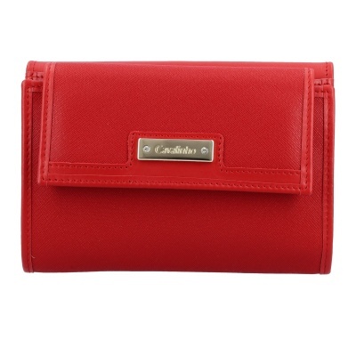 Carteira vermelha de pele com placa metálica Cavallinho