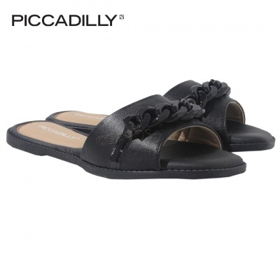Sandálias pretas da marca PICCADILLY com correntes decorativas