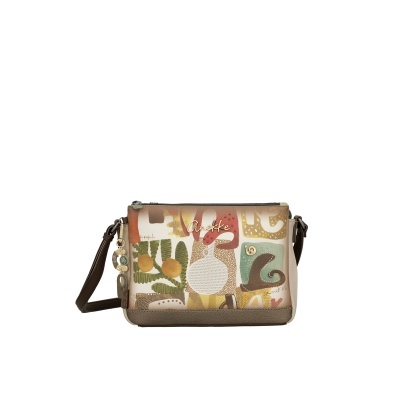 Bolsa de ombro Anekke com padrão abstrato e detalhes em couro castanho