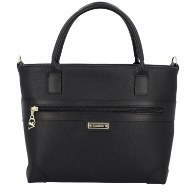 Mala preta de mão em pele sintética com fecho de correr frontal