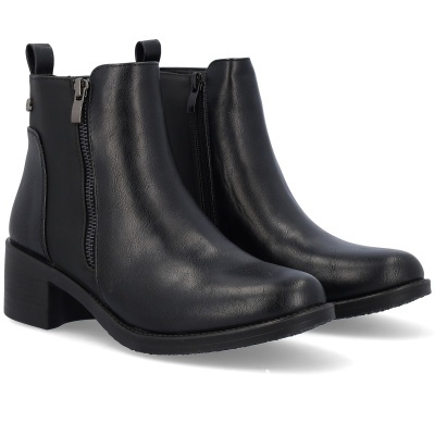 Botins pretos de salto médio com fechos de correr