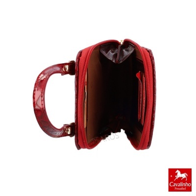 Carteira vermelha de senhora com interior castanho e alça curta