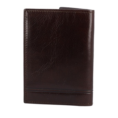 Carteira masculina em pele castanha escura com textura rugosa