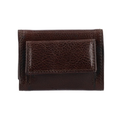 Carteira de couro castanho escuro com fecho na frente