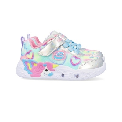 Ténis coloridos infantis com corações, velcro e aplique de unicórnio na sola