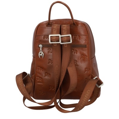 Mochila castanha em imitação de couro com alças e padrão gravado