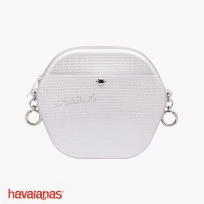 Bolsa/porta-moedas branco com textura e fecho de correr topo