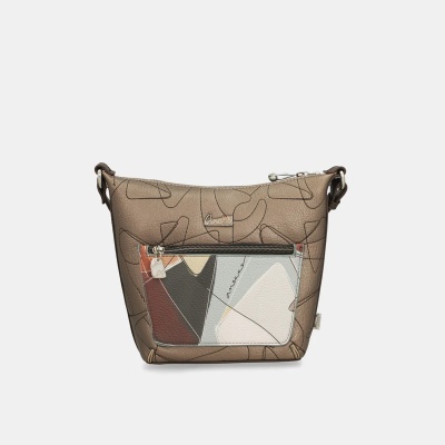 Mala castanha Anekke com padrão abstrato e bolso frontal colorido