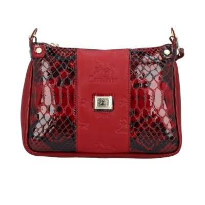 Mala de senhora vermelha Cavalinho com padrão de pele de réptil e parte central lisa com relevo