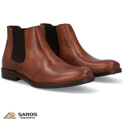 Botas Chelsea de couro castanho com elásticos pretos