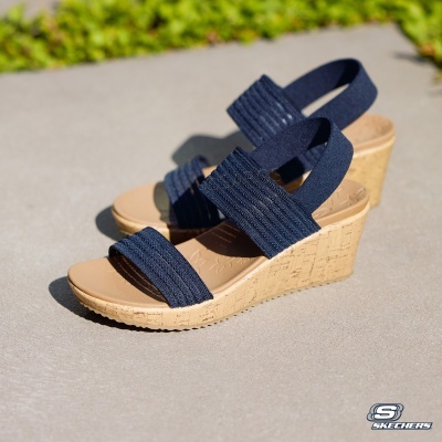 Sandálias com cunha em cortiça e tiras azuis escuras