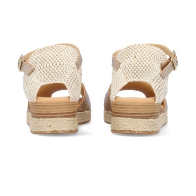 Sandálias femininas com salto plataforma em cortiça e alças trançadas claras