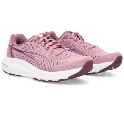 Sapatilhas desportivas cor-de-rosa com sola branca e detalhes roxos