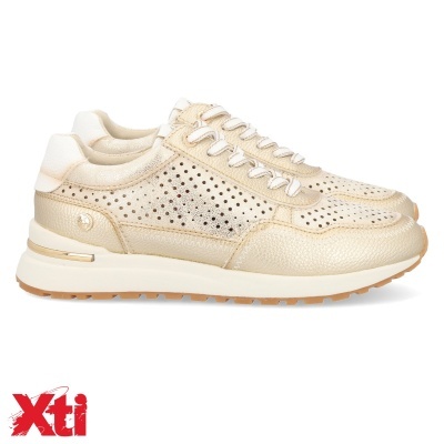 Sapatilhas Xti douradas com perfurações e sola branca
