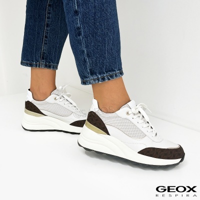 Ténis Geox Respira branco, cinza e castanho com sola branca