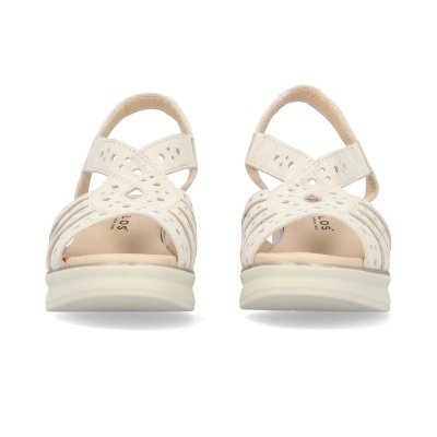 Sandálias brancas com velcro e recortes, vista frontal