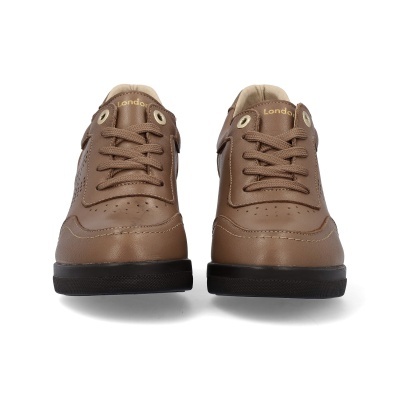 Sapatilhas castanhas da marca London com atacadores, vista frontal