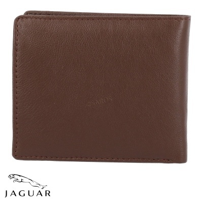Carteira masculina castanha de pele com logotipo Jaguar