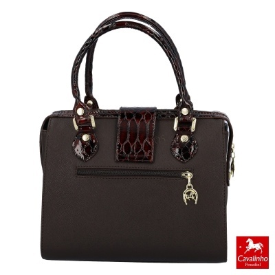 Mala de senhora Cavalinho Penafiel castanha escura com alças em pele de crocodilo