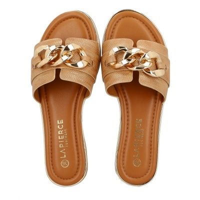 Sandálias castanhas com corrente dourada e interior acolchoado LAPIERCE FOOTWEAR
