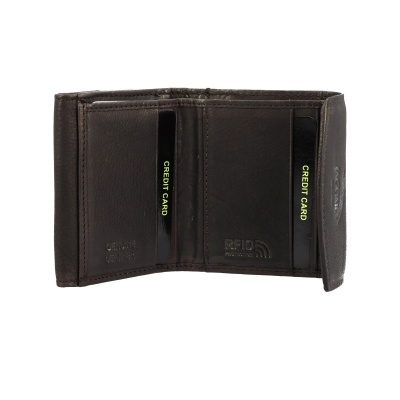 Carteira em pele castanha com compartimentos para cartões